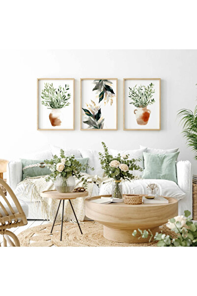 woodhomeworks Ahşap Çerçeveli 3 Lü Soyut Tablo Home Ev Salon Oturma Odası Yat...