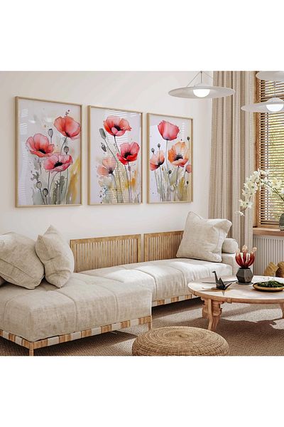 woodhomeworks Дървена рамка за абстрактна картина от 3 части за дома, хола, спалнята, балкона, декорацията Qmrc45