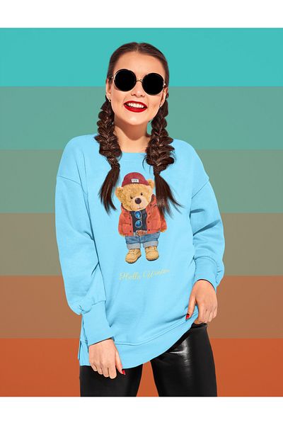 SUNFREE Hanorac unisex cu imprimeu Hello Winter Teddy Bear