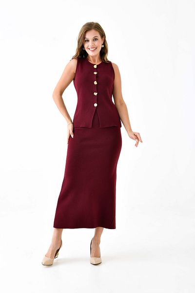 vuvutasarım Fusta midi cu talie înaltă și vestă fără mâneci - Set tricotaje elastice 5155