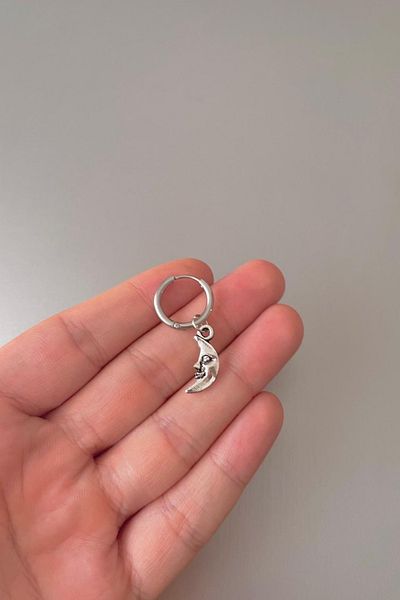 Jaida Moda Unisex Silver Moon Dangle Steel Hoop Earrings