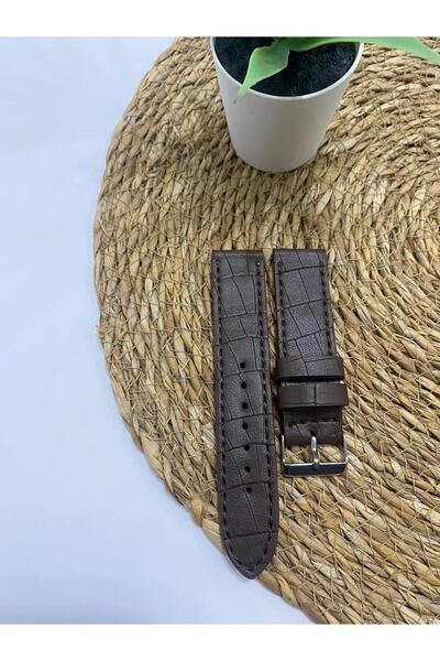 Prizma 22mm Croco Desen Kahverengi Suni Deri Saat Kordonu. Koyu Kahverengi Dikiş