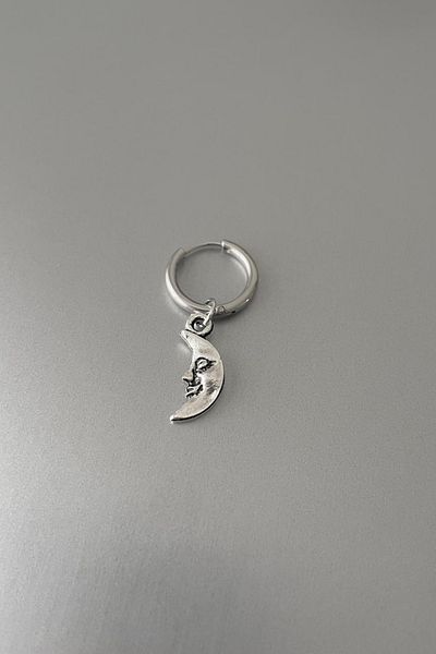 Jaida Moda Unisex Silver Moon Dangle Steel Hoop Earrings