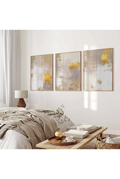 woodhomeworks Ahşap Çerçeveli 3 Lü Soyut Tablo Home Ev Salon Oturma Odası Yat...