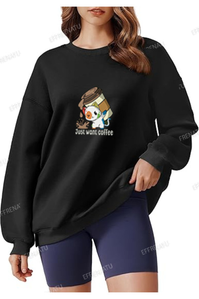 EFFRENATU Μαύρο φούτερ μεγάλου μεγέθους - εμπριμέ