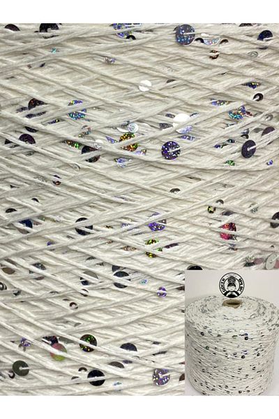 göçer 100% βαμβάκι 3mm 6mm Λευκή μεγάλη ασημένια παγιέτα πλεξούδα νήμα οπτικό δίχτυ 200 gr