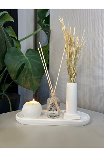 Miya Art Studio Dekoratif Beton Tepsi /  Tütsülük- Kuru Bitki / Mumluk /Oda K...