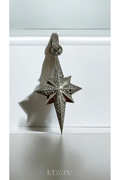 FERZANE 925 Ayar İthal zİrkon Taşlı Kutup Yıldızı Charm Gümüş Kolye Ucu