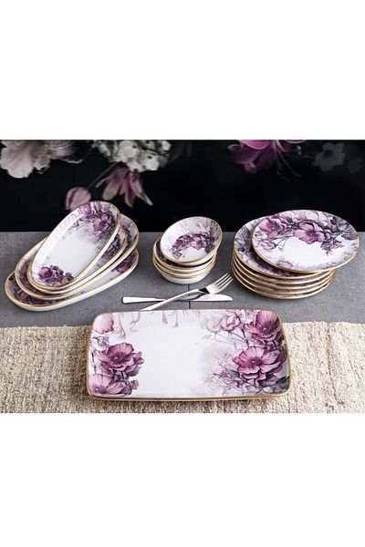 Pinkev 15 Pieces Ceramic Breakfast Breakfast Cake Plate Set for 6 People
