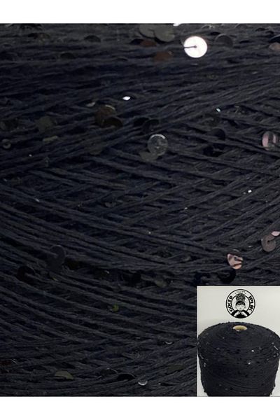 göçer Μαύρο οπτικό δίχτυ με παγιέτες 3mm+6mm - 100% βαμβάκι 200γρ