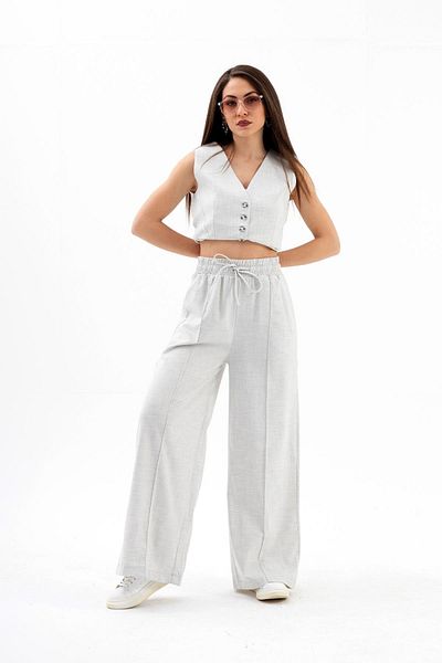 VAPUR TEKSTİL Polyviscon Gray Trousers - Elastic Waist and Pockets