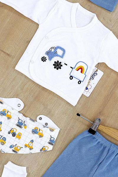 Sitilin Baby Boy Blue Tractor 5-Piece Hospital Exit Bodysuit Set Stl6805