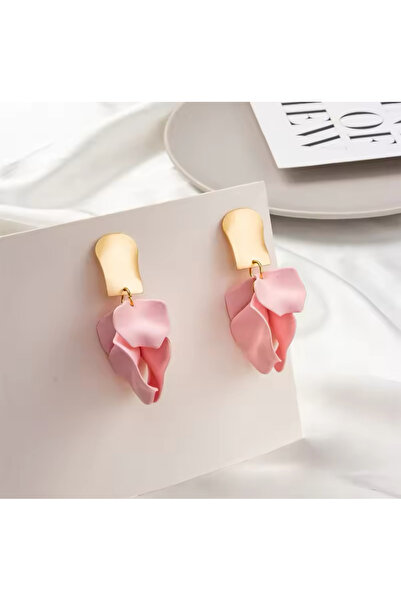 Hector&Co. Jewellery Toz Pembe Akrilik Vintage Gül Yapraklı Çiçek Küpe