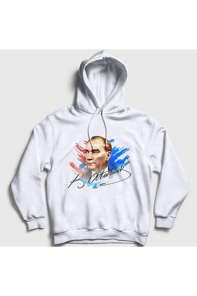 Presmono Φούτερ με λευκή κουκούλα Unisex με μοτίβο Atatürk Signature - 19 Μαΐου / 29 Οκτωβρίου / 23 Απριλίου 501507 ττ