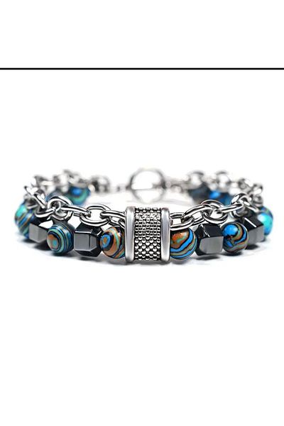 Element Malachite Stone Stainless Steel Bracelet