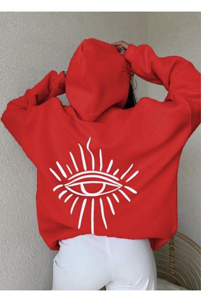 LA GULER Women's Hooded Hoodie Sweatshirt - Eye Printed, 3 Thread Cotton
