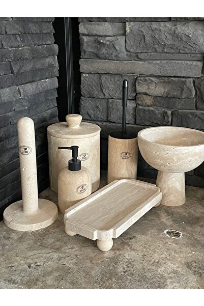 Polen Stone Traverten Doğal Taş 6 Parça Banyo Takımı