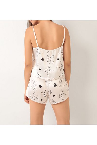 İVY GARDEN Women's Cat Patterned Bottom Stylish Suit Nightwear with Shorts