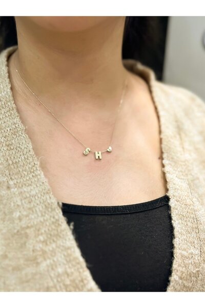 Altın Nesil - 14 Ayar İki Harf Kalpli Altın Hayalet Kolye