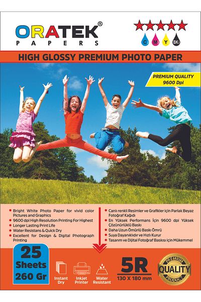 ORATEK Canon Gi-490 G3410 - Premium Glossy Photo Paper 260g 25 Pieces 13X18Cm