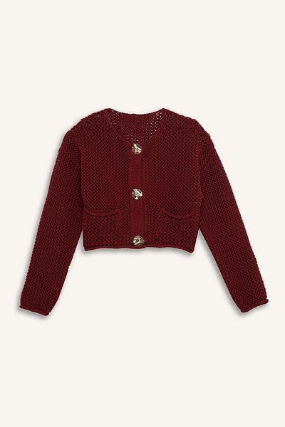 DeFacto Relax Fit Crew Neck Button Knitted Patterned Knitwear Cardigan E1962Ax24Wn