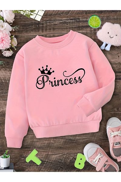 Let's Wear Детски суитшърт с щампа на принцеса за момичета