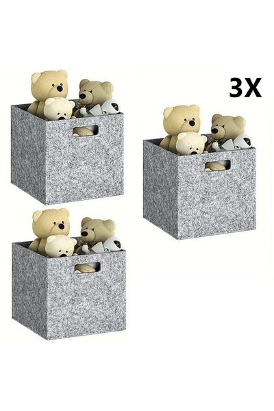 Next Craft 3 Pieces Gray In-Cabinet Organizer - 3mm Felt, 32X32X32 Cm, Multi-Purpose Box