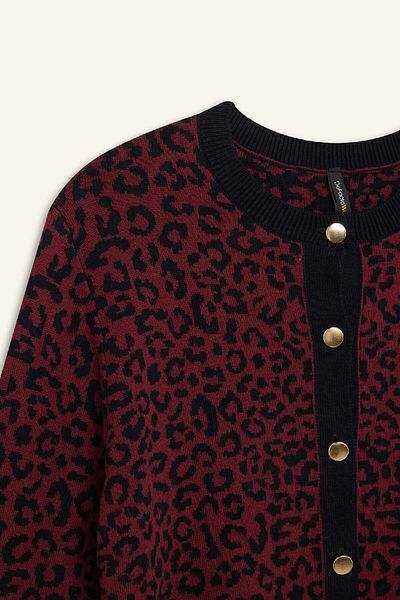 DeFacto Leopard Print Crew Neck Regular Fit Knitwear Cardigan - Buttoned D8510Ax24Wn