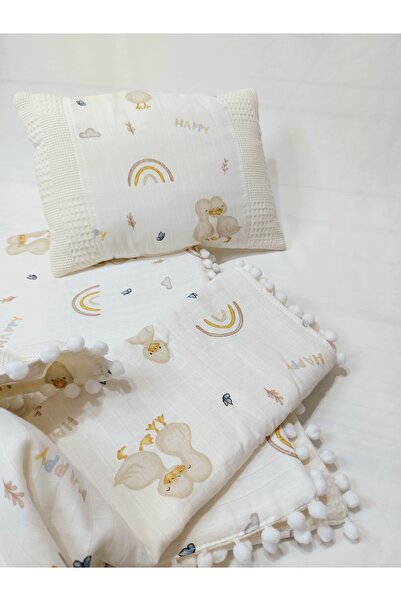 MİNİKYA Bebek Alt Açma Minderi Müslin Pikeli 3 lü Set Minder Battaniye Yastık