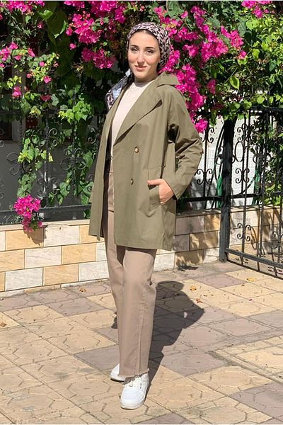 Moda Rosa 25K5010 - Khaki - Basic Buttoned Trench Coat