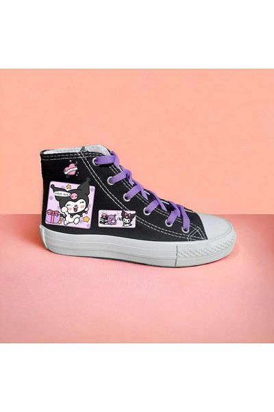 archiepet Pantofi negri pentru fete cu șireturi speciale violet kuromix