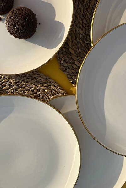 GÖNÜL 6 Ceramic Cake Plates - White Gold