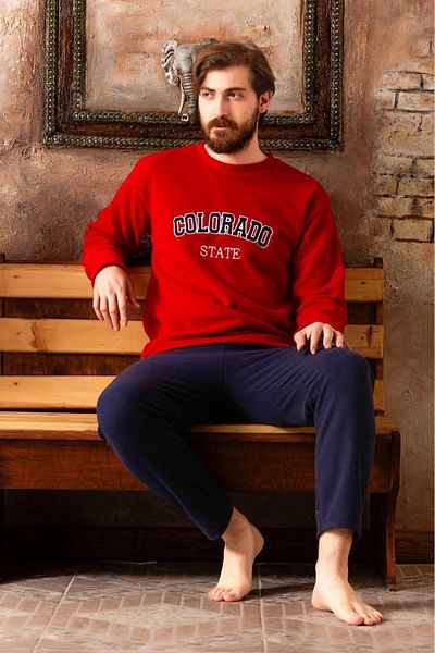 Sude Men's Crew Neck Winter Fleece Pajamas Set A100/67 - 1 Piece