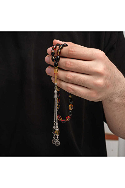 Gumush Silver Tassel Clamping Amber Prayer Beads