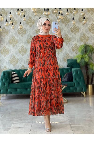 Zümra Tesettür Moda Φόρεμα Simay Πορτοκαλί Μέγεθος 52