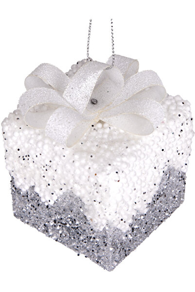 Herdekora Новорічна прикраса Подарунковий набір з блискітками та стрічками, набір з 3 штук, сріблясто-білий, 6 см.