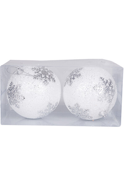 Herdekora Новорічна куля з білим блиском у вигляді сніжинки, 2 шт. в упаковці, срібна, 9 см.