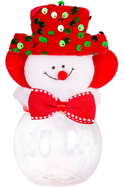 Herdekora صندوق عيد الميلاد الشفاف مع غطاء على شكل رجل الثلج باللون الأحمر مقاس 9 × 14 سم.