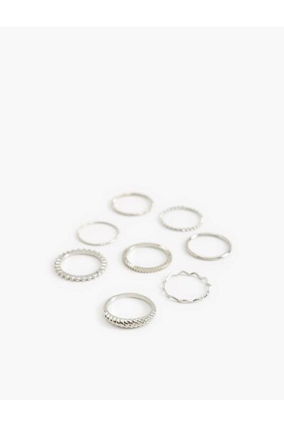 Ervalina مجموعة حلقات ومفاصل ملتوية فضية اللون مكونة من 8 قطع