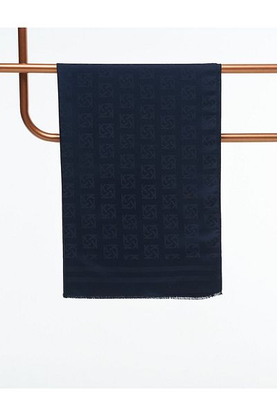 Kayra Μεταξωτό σάλι με λογότυπο Navy Blue