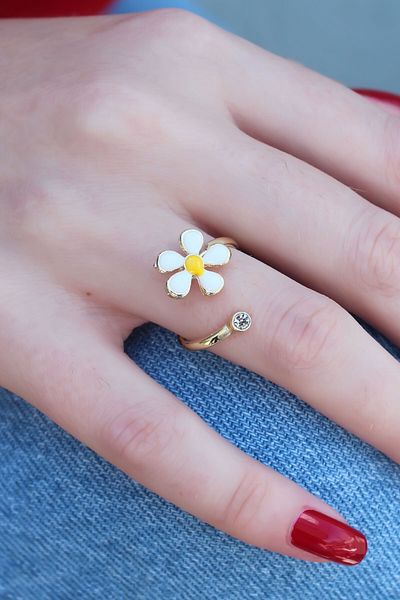 Skygo Gold Color Daisy Model Zircon Stone Detail Women's Ring - Tj-Byk2610