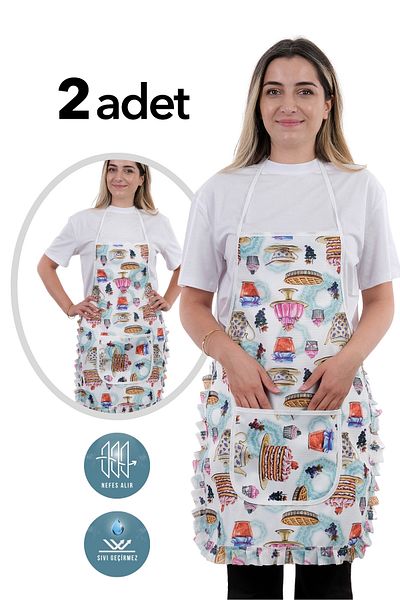 sevilya Jarse Frilly Double Pack Liquid Proof Waterproof Kitchen Apron