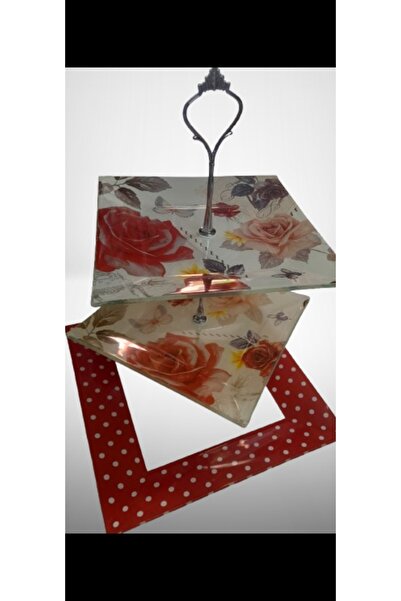 MOD10 3 Katlı Cam Kurabiyelik Sunumluk Tabak