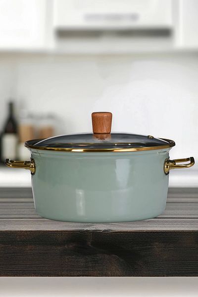 PR HOME Soft Green Enamel Frying Pan 22 cm