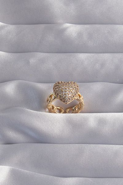 Skygo Gold Colored Brass Adjustable Zircon Stone Curved Heart Ring - Tj-Byk3281