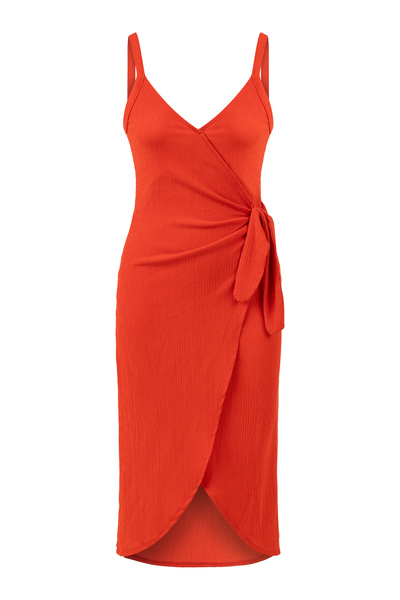 Mudo Kruvaze Askılı Midi Elbise