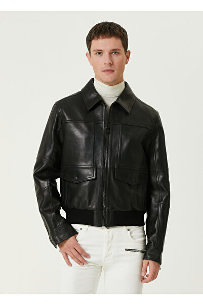 DIVALORE Hakiki Deri Yakalı Cepli Deri Mont