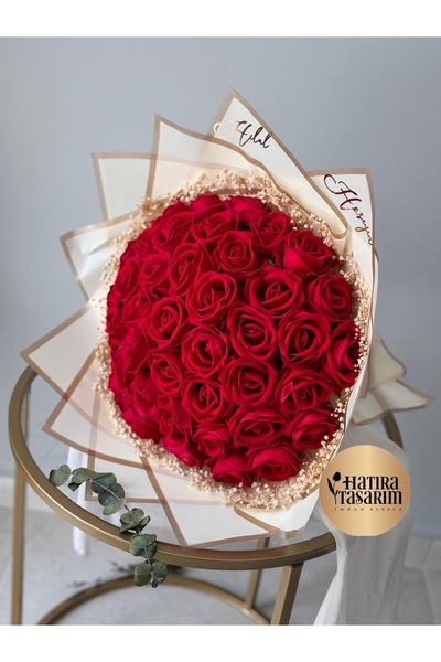 Hatıra Tasarım İmran karaca 41 Adet Kırmızı Gül Krem Kaplama İsteme Çiçeği