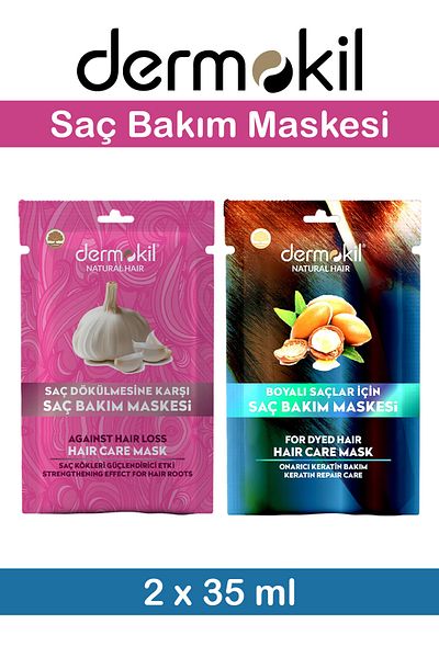 Dermokil Hair Care Mask Set Repairing Strengthening Keratin and Garlic 2X35 ml (No Garlic Smell)