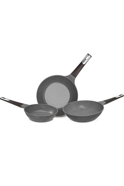 NEOFLAM ,tily,3pcs Set,(1 WOK 26CM 2 FRYPAN 20,24CM),gray Marble.